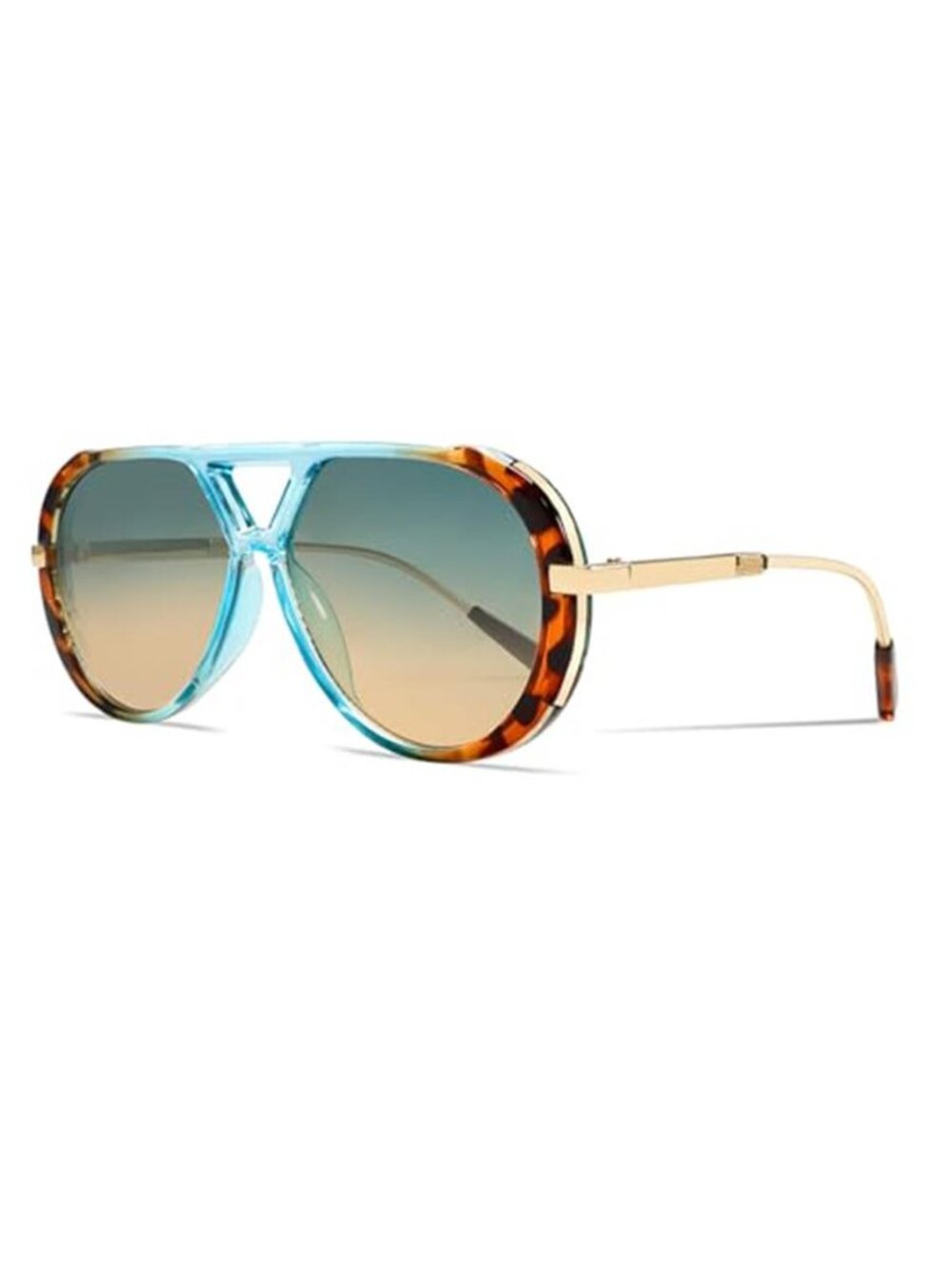 Gold Leopard Frame Metal Oversized Aviator Sunglasses 70s Retro UV Protection